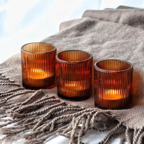 Teelichthalter Glas Vintage Gerippt 12Er Set Herbstdeko Hochzeit 24 StüCk-image