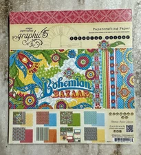Graphic 45 *BOHEMIAN BAZAAR* 8x8 Paper Pad RETIRED 2013 Scrapbook SEALED