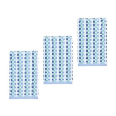 3 new Wild Sage Square Pebble Stripe 100% Cotton HAND Towels in GREEN BLUE WHITE