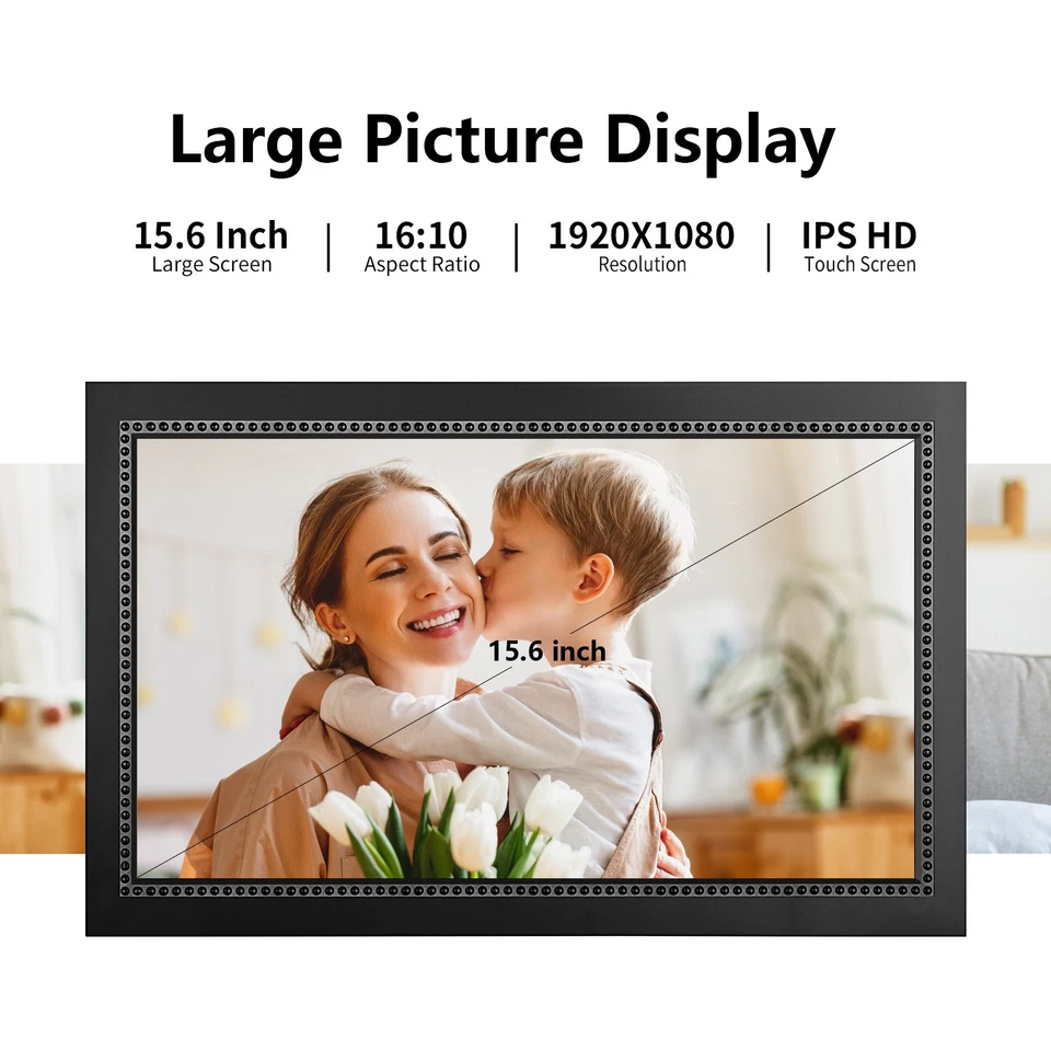 2025 15.6 inch Smart Digital Picture Frame 1080P IPS Full Touchscreen 64GB WiFi - Image 4 of 4