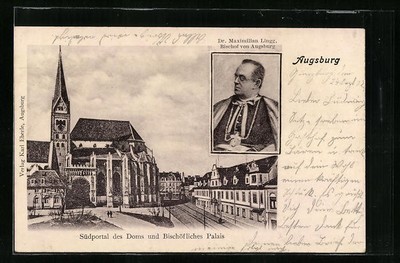AK Augsburg, Südportal des Doms und Bischöfliches Palais, Dr. Maximilian Liugg  
