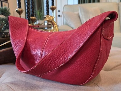 RARE Fossil Red Genuine Leather Shoulder Bag Slouchy Hobo Indie Sleaze Y2K VTG 