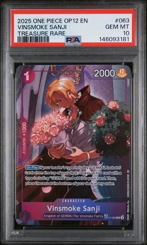 PSA 10 VINSMOKE SANJI ONE PIECE OP12 LEGACY OF THE MASTER TREASURE RARE OP10-063