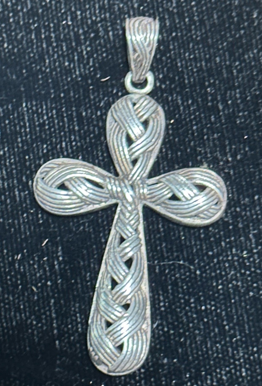 Braided Solid 925 Sterling Silver Thai Silver Cro… - image 1