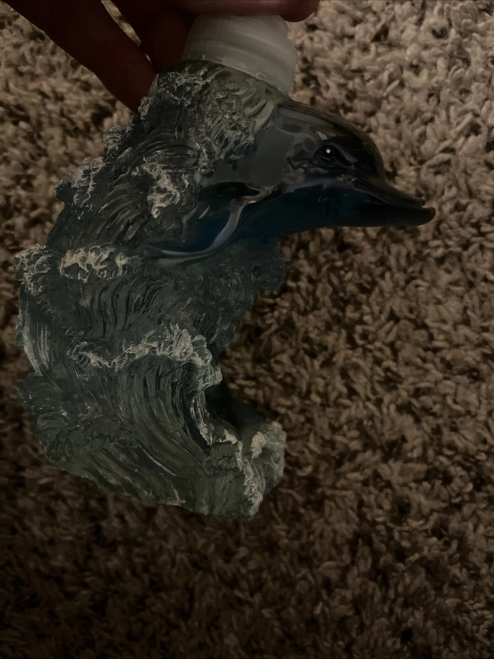 Dispensador de jabón vintage Lucite Dolphin accesorios de baño vidrio océano peces mar Foto 3 de 4