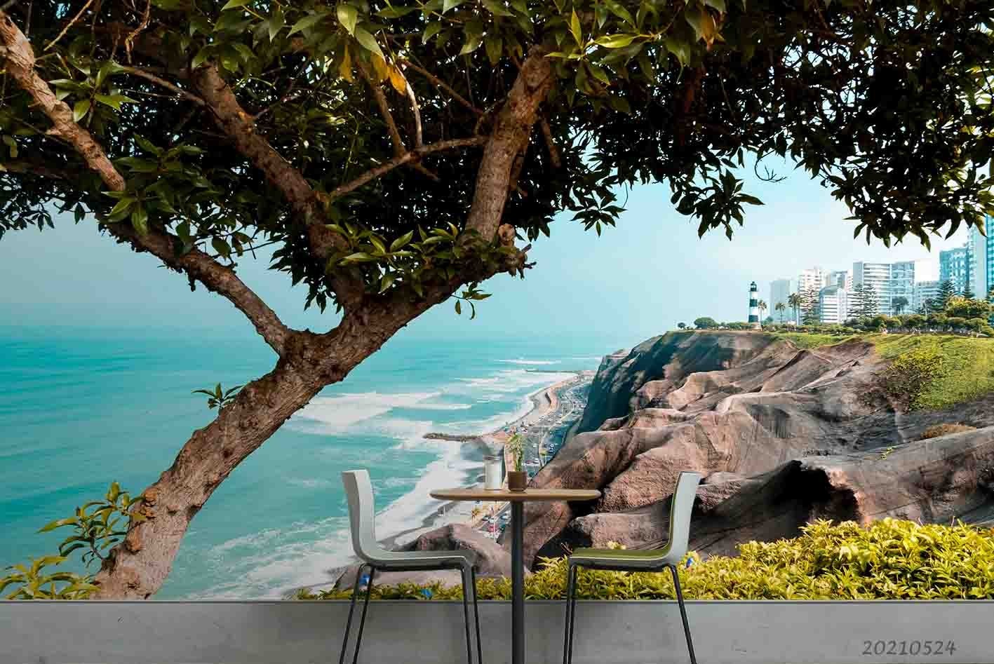 3D Trees Sea Landscape Wall Murals Wallpaper Murals Wall Sticker