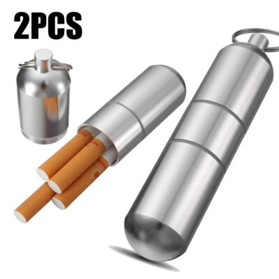 2pcs Aluminum Cigarette Case Box Holder Anti-Collision Splash Pills Container US