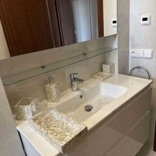 White Mother of Pearl Stone Bathroom Set Marble Bath Set of 5 Pcs Bathroom Decor