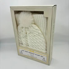 Hat and Infinity Scarf Set, Adult Size, White/Off White