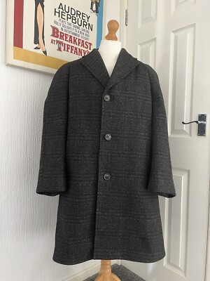 Dunn & Co Herren Vintage Tweed Mantel Wolle Kynoch Keith Scotland 44 XL Grau