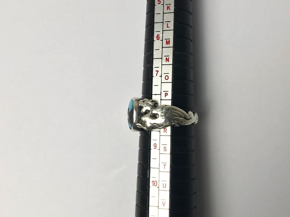 Turquoise Ring with Dragon Shoulders Vintage Silver Turquoise Ring - Size P 1/2 - Image 3 of 4