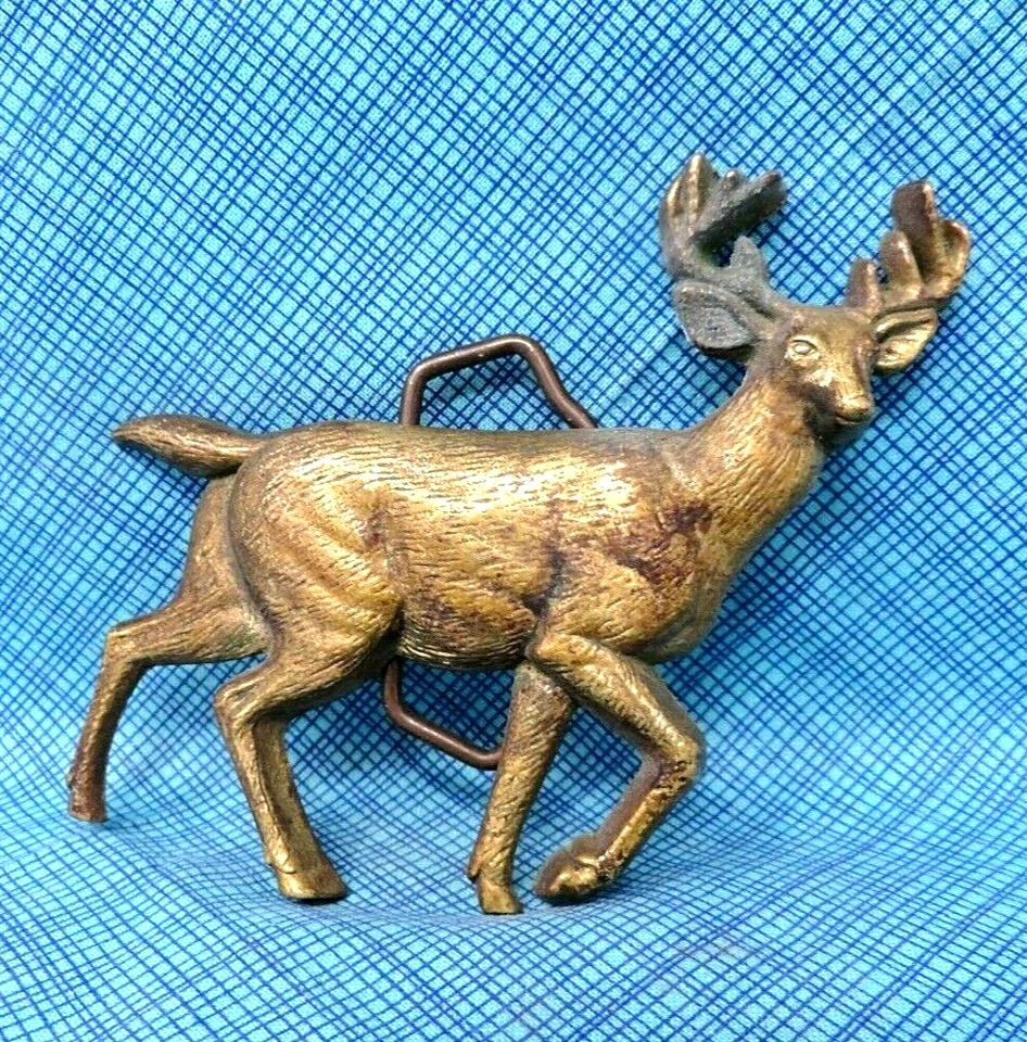 Hebilla de cinturón Buck Ciervo Ciervo Cazador Deportista Naturaleza De colección Años 70 Barón Taiwán. PCB335 Foto 2 de 4