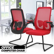 [PAIR SET]Red  High Back Sled Base Computer PC Guest Chair Office Reception Seat