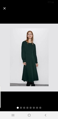 slim fit dress slacks Hunter Green Bishop Sleeve Midi Dress – Aquarius Brand main image 0
