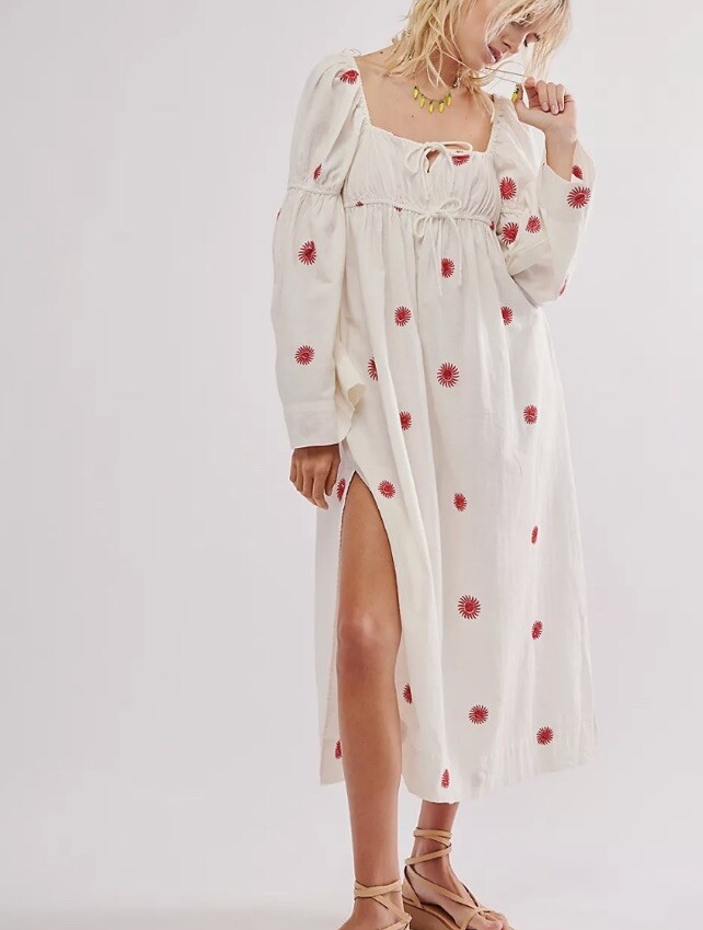 free people embroidered midi dress GC Free People Embroidered Fable Midi Dress (MEDIUM) main image 0