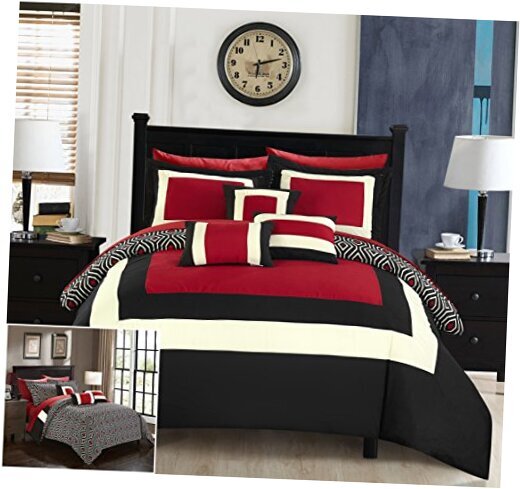 Reversible Bed in a Bag Comforter Set Size (10 Piece), Jake - Queen Red