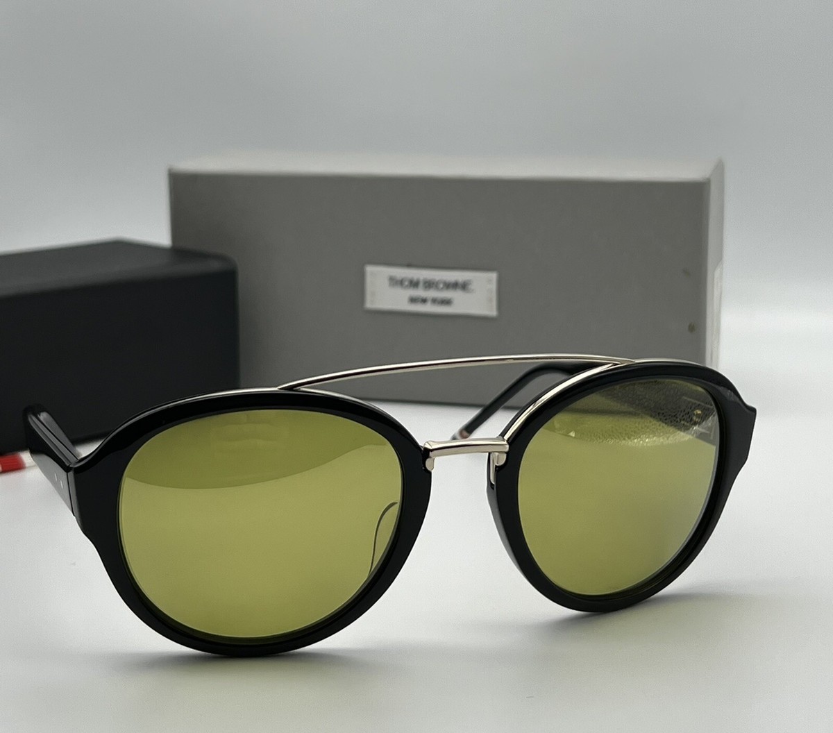 Thom Browne TB 504 BLACK-GOLD 12KGOLD ROUND OVERSIZED