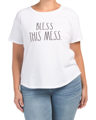 RAE DUNN White 3XLARGE Women's BLESS THIS MESS T-Shirt TEE New ~ FREE SHIP!