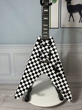 Factory Black And White Squares V Electric Guitar Hh Pickups Chrome Hardware