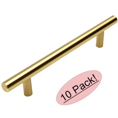 *10 Pack* Cosmas Cabinet Hardware Brushed Brass Euro Style Bar Pull #305-160BB