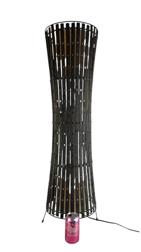 Franco Albini Style Wood Strips Tiki Tropical Look Rattan Floor Lamp 38" Tall - Picture 2 of 8