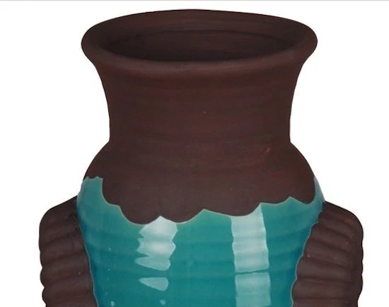 Privilege International бирюзово-коричневая антикварная керамическая цветочная ваза урна на ощупь - Изображение 2 из 4