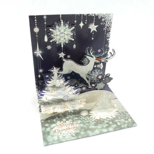 Reindeer Silhouette Christmas Card 3D Pop Up Holiday Card Up With Paper 