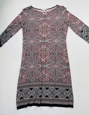 London Style Collection Size 8 Shift Dress 3/4 Sleeve Stretchy Paisley Print