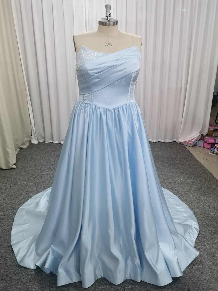 Blue Wedding Dresses Sleeveless Beaded Satin A Line Bridal Gowns Sweep Train | eBay Blue Wedding Dresses Sleeveless Beaded Satin A Line Bridal Gowns Sweep Train | eBay