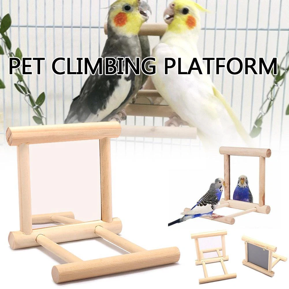 Mirror Pet Birds Wooden Play Toys with Perch For Parrots Parakeet Lovebird  DIY