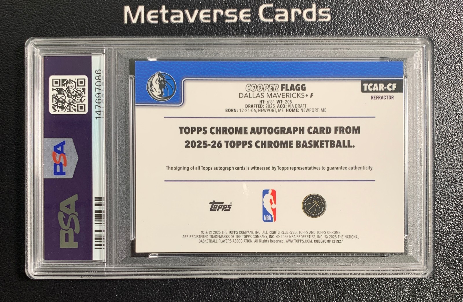 2025-26 Topps Chrome Copper Flagg RC Chrome Rookie Auto Refractor PSA 9/10 view 2