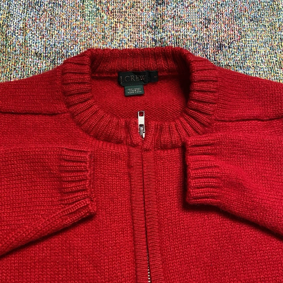 复古 90 年代 JCrew 羊毛红色全拉链开衫毛衣夹克长袖圆领 — 第 4/4 张图片