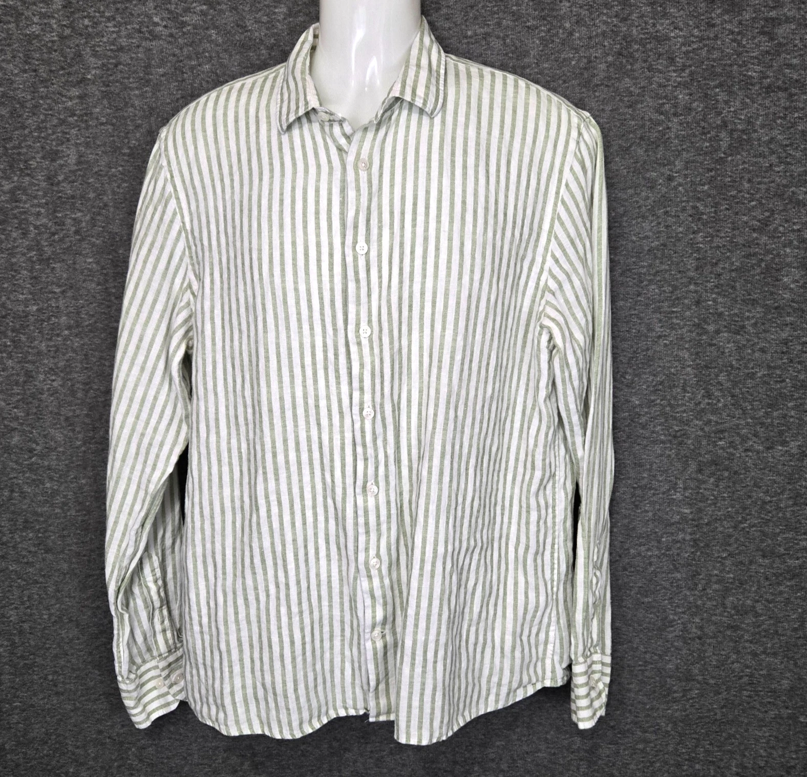 Mr Mood Linen Shirt Mens XL Button Up White Green Resort Vacation Beach Portugal