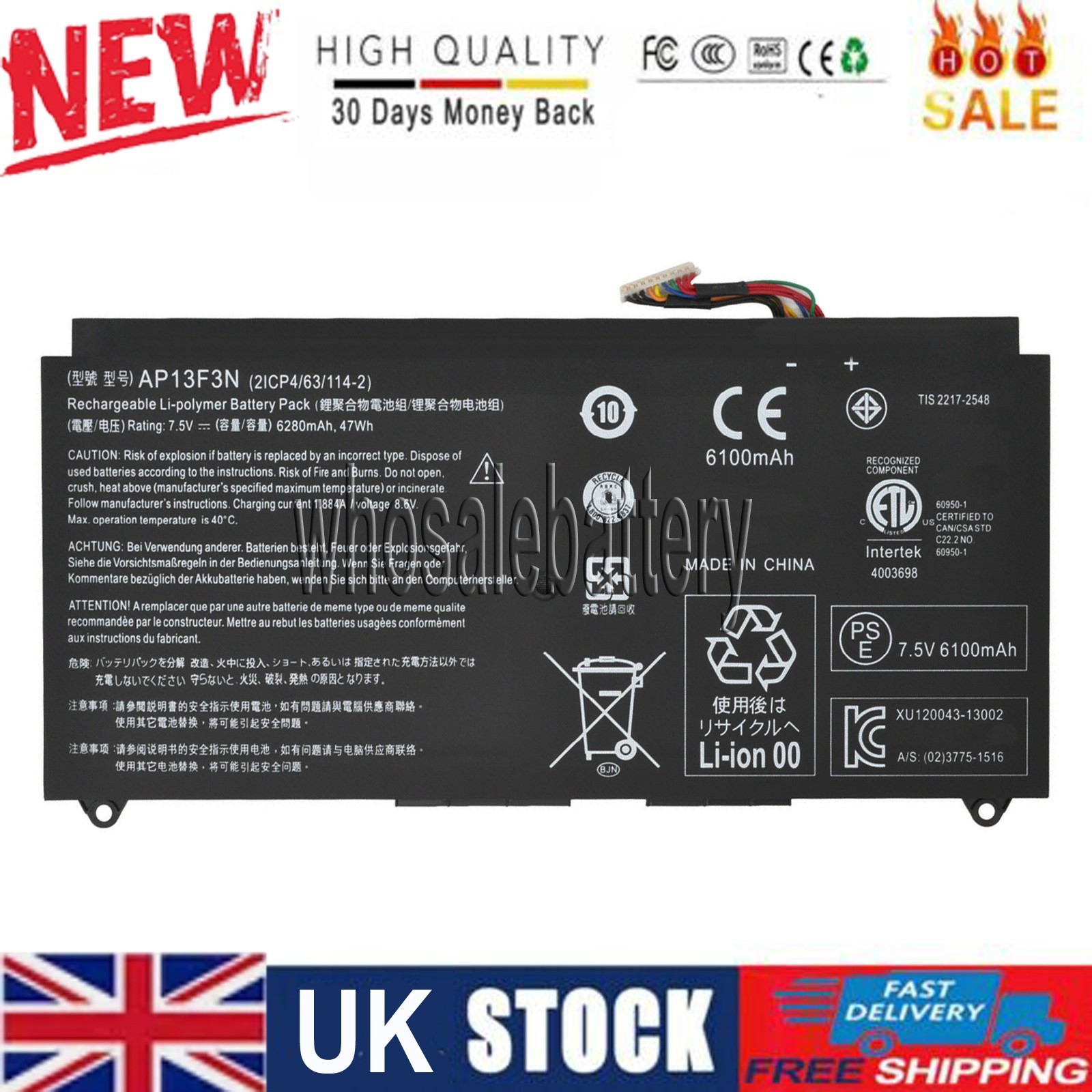 AP13F3N Battery For Acer Aspire S7-392 S7-392-6411 S7-392-6832 9460 Ultrabook