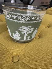 Vintage Hellenic Green Jeannette Glass Grecian Ice Bucket Mid-Century Modern