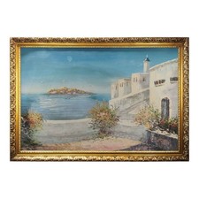 Dipinto a Mano Olio su Tela Cornice 98x68 cm Paesaggio Marino Made in Italy