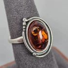 Lovely VTG Sterling Silver 925 Baltic Amber Oval Cabochon Statement Ring Size 7