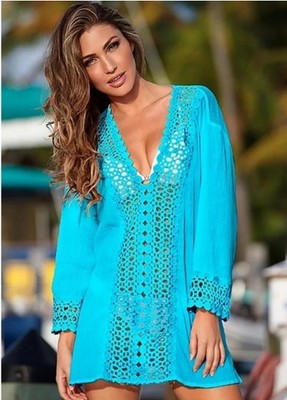 Venus Crochet Open Knit Swimsuit Cover-Up V-Neck, Boho Festival, XL