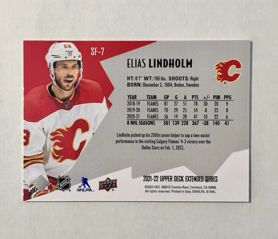 2021-22 Upper Deck Extended Series - Spx Finite Elias Lindholm #SF-7 /2999 - Image 2 of 2