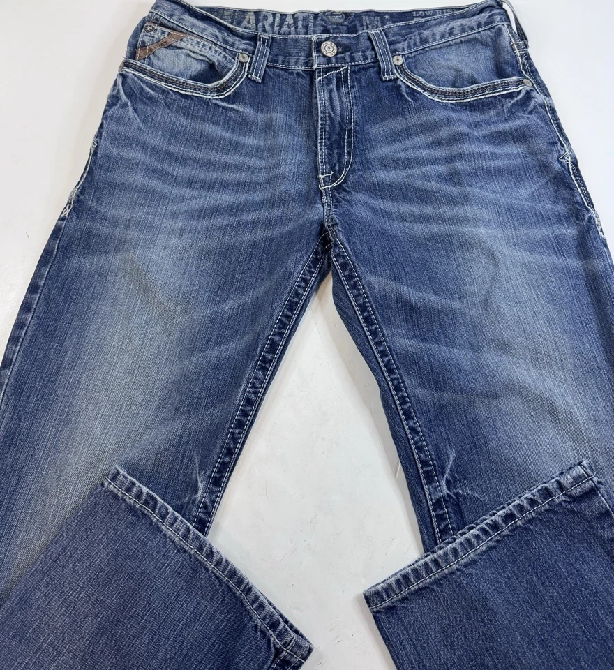 Pantalones de mezclilla Ariat para hombre 33x34 azul M4 tiro bajo ropa de trabajo occidental al aire libre Foto 2 de 4