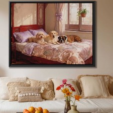 Dog Portrait Art Vintage Canvas Print Oil Painting Poodle Labrador Boxer Decor