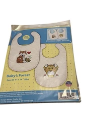 Design Works Crafts Inc Baby’s Forest Stamped Cross Stitch Bib Kit Made In USA