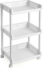 SONGMICS Rolling Trolley Storage Unit with 3 Shelves for Kitchen Bathroom Cellar