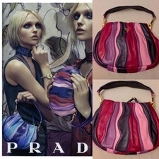 Prada 2008 Fairy Runway Nappa Stripes Shoulder Bag Handbag 2way Leather