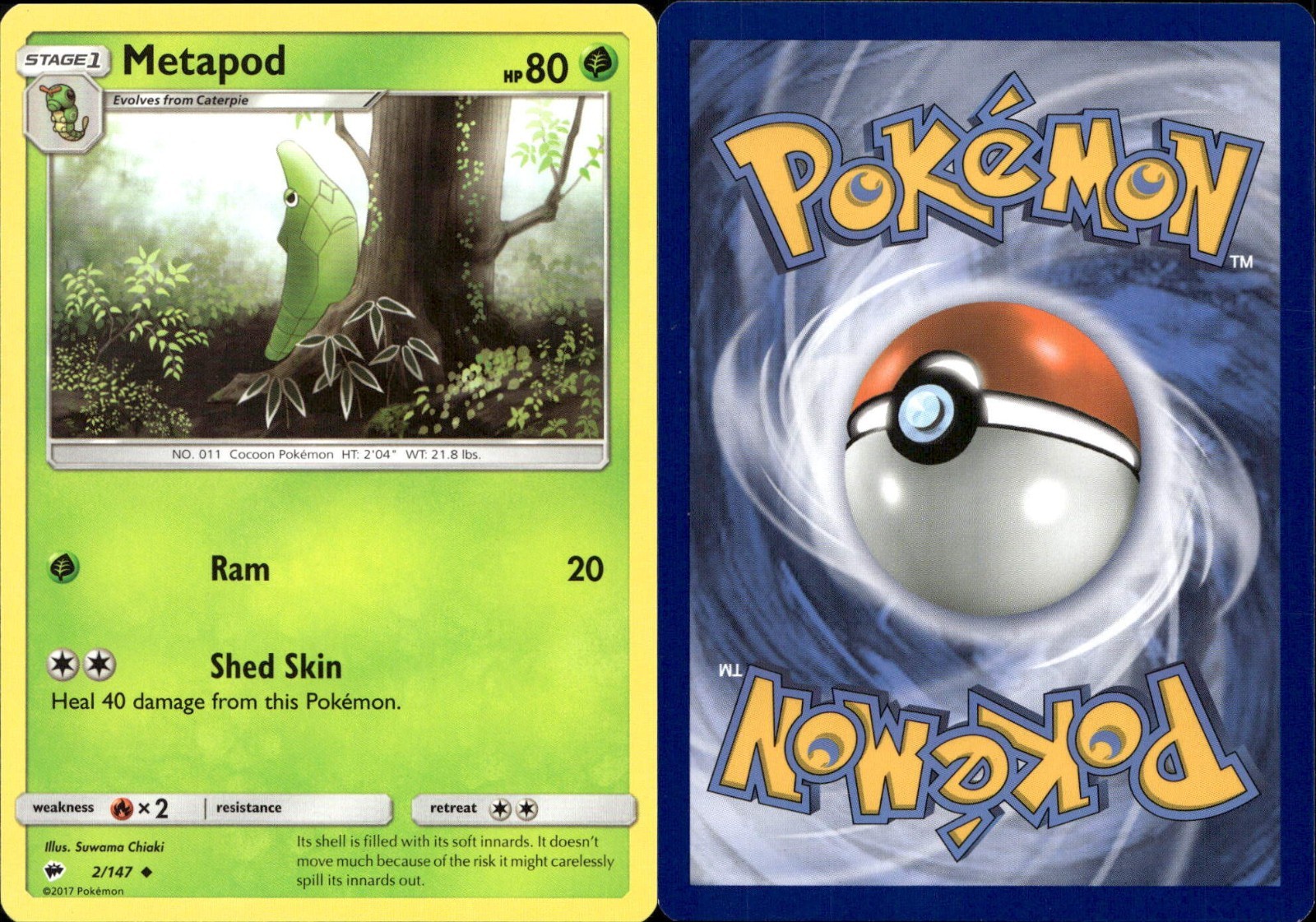 Metapod 2/147 Burning Shadows Non Holo Uncommon Pokemon Card NM