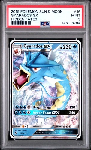 2019 POKEMON SUN & MOON HIDDEN FATES #16 GYARADOS GX PSA 9