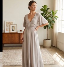 Show Me Your Mumu Maxi Dress Womens Sz S Emily Empire Beige Chiffon Gown Formal
