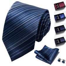 Mens Solid Color Tie Set with Handkerchief,Cufflinks Brooch - Classic Gift Set