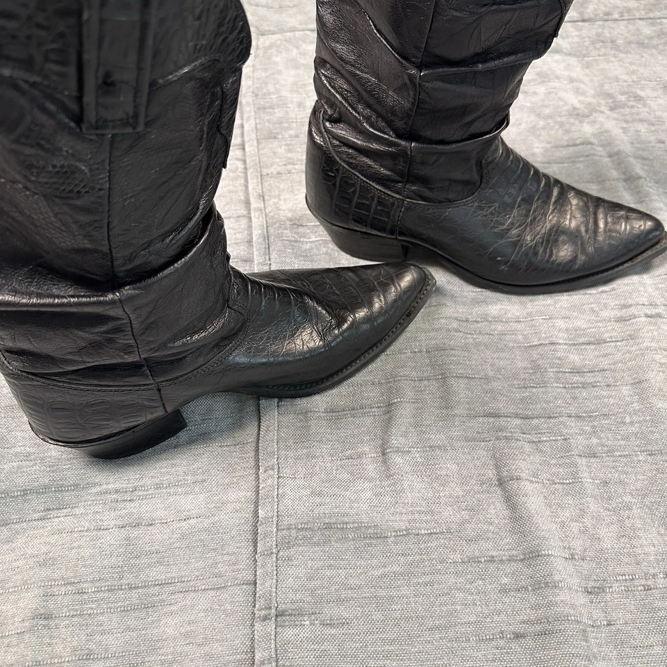 Botas Dingo De Colección Para Mujer Talla 8 D Cuero Negro Suave Reptil Hechas en EE. UU. Foto 3 de 4