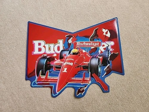 Vintage Budweiser King Of Beers 1991 Formula 1 Indy Car Racing Metal Tin Sign